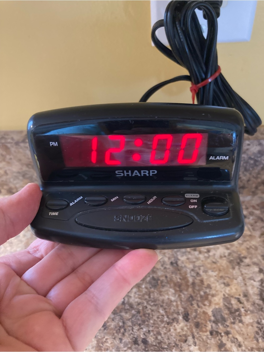 Sharp Red LED Digital Alarm Clock - Black Works/Tested